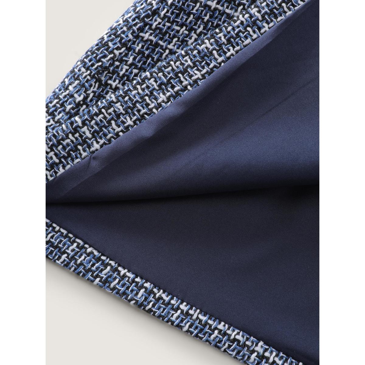 Plus Size Tweed Color Contrast Blazer Women DarkBlue Romantic Patchwork Bodycon Ladies Elegant Winter Coats BloomChic 28/5X Product Image