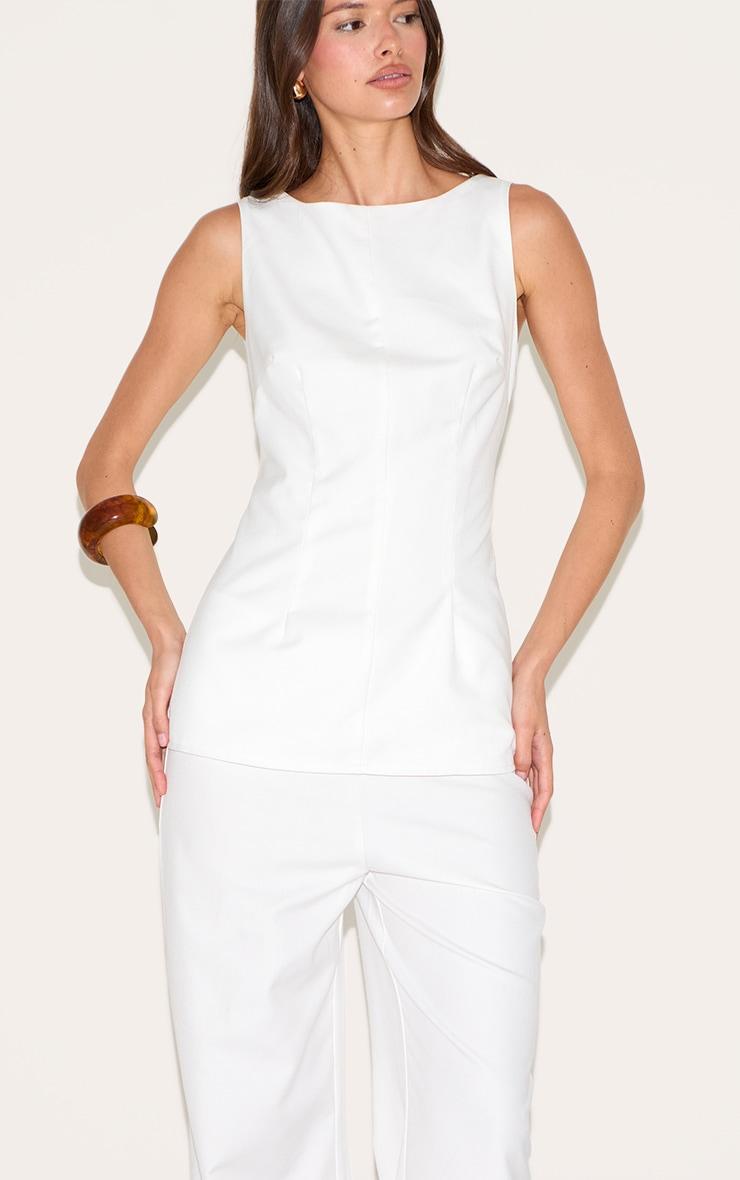 White Tailored Boat Neck Longline Jumpsuit Product Image