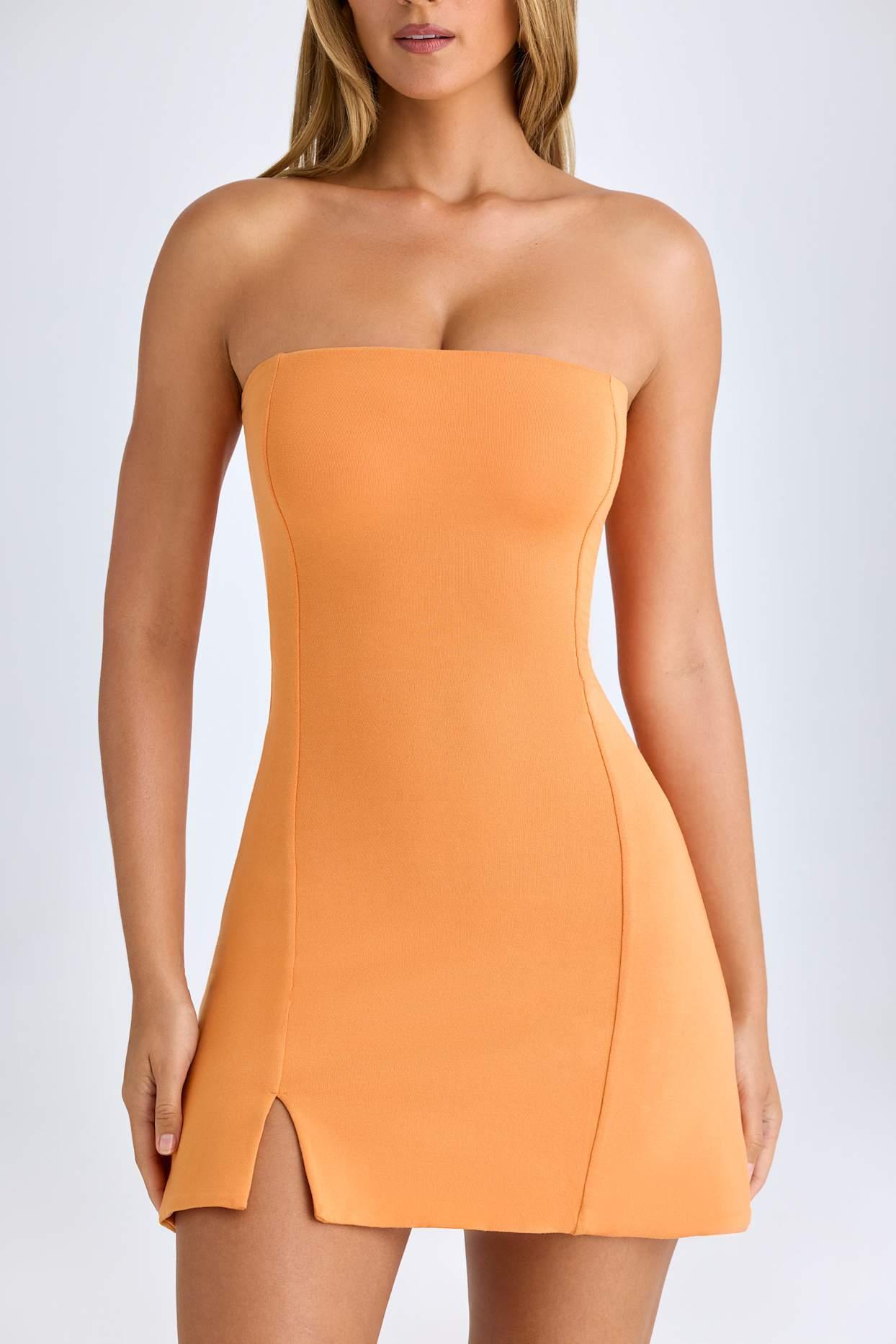 Bandeau Neckline Mini Dress in Sunset Orange Product Image