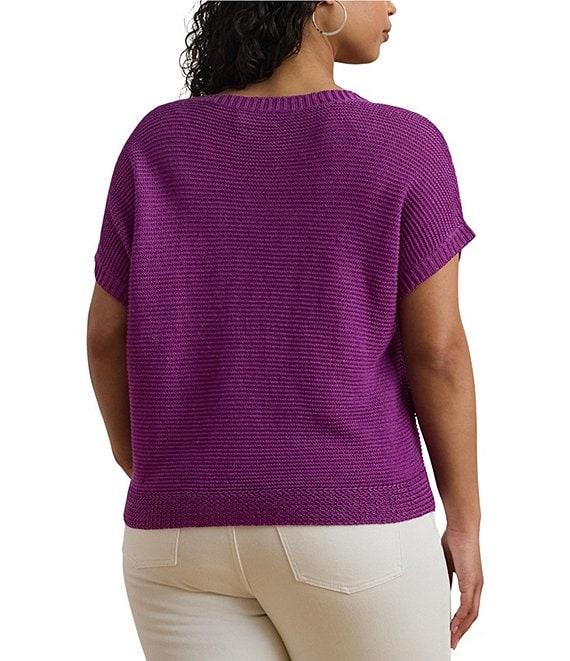 Lauren Ralph Lauren Plus Size Linen Blend V-Neck Short Sleeve Sweater Product Image