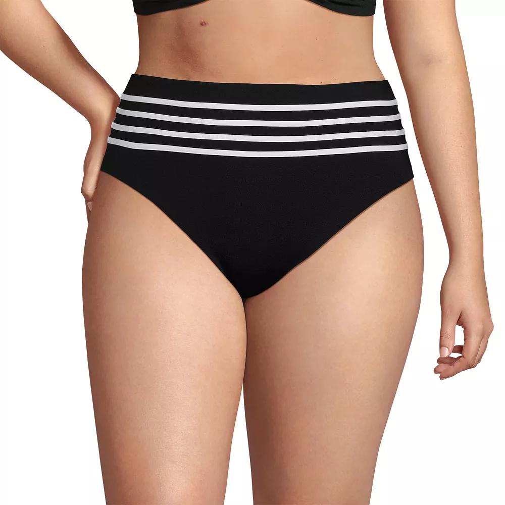 Plus Size Lands' End Smoothing High Waisted Swim Bottoms with Piping, Women's, Size: 22 W, Black White Product Image
