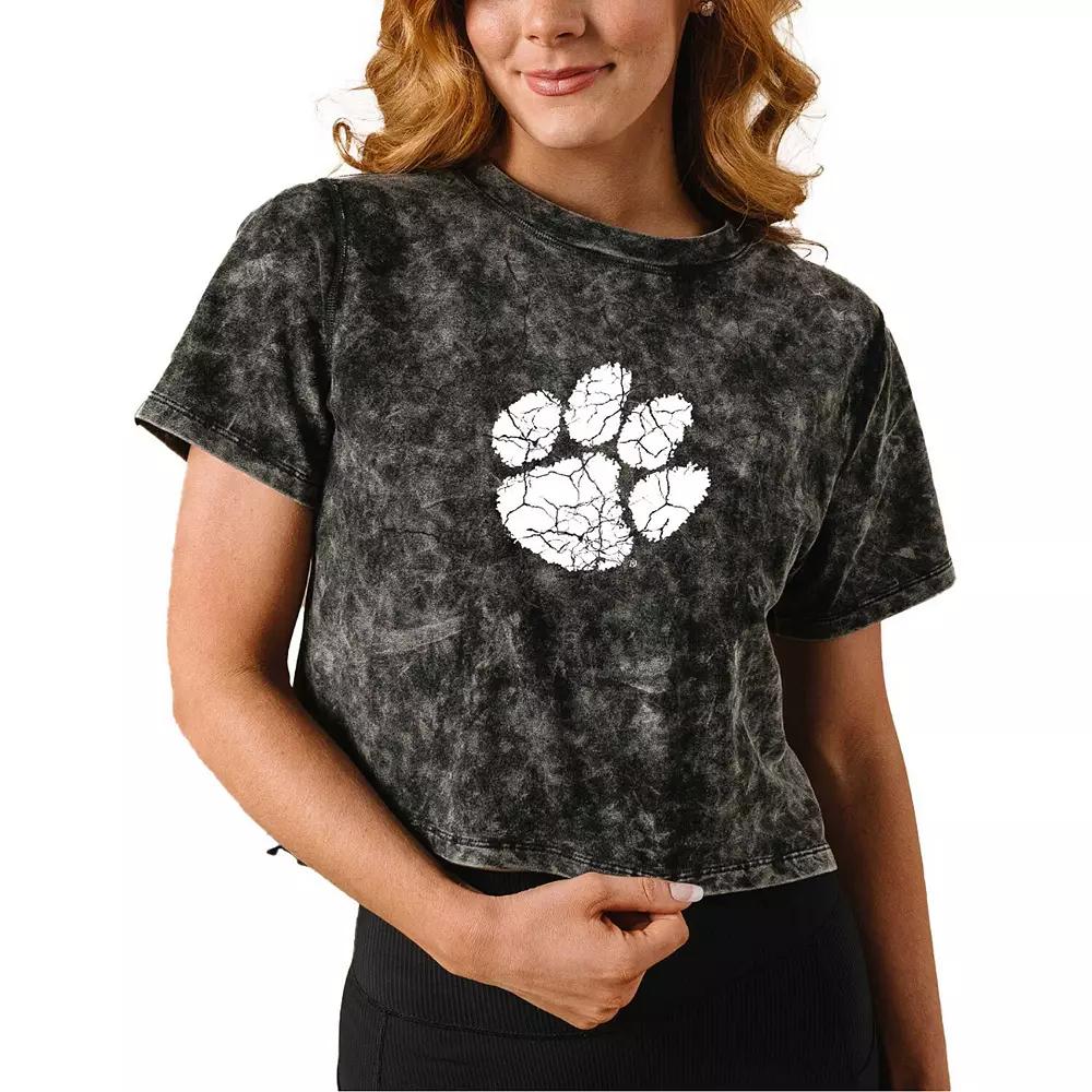 Women's Black Clemson Tigers Vintage Wash Milky Silk Cropped T-Shirt,  Product Image