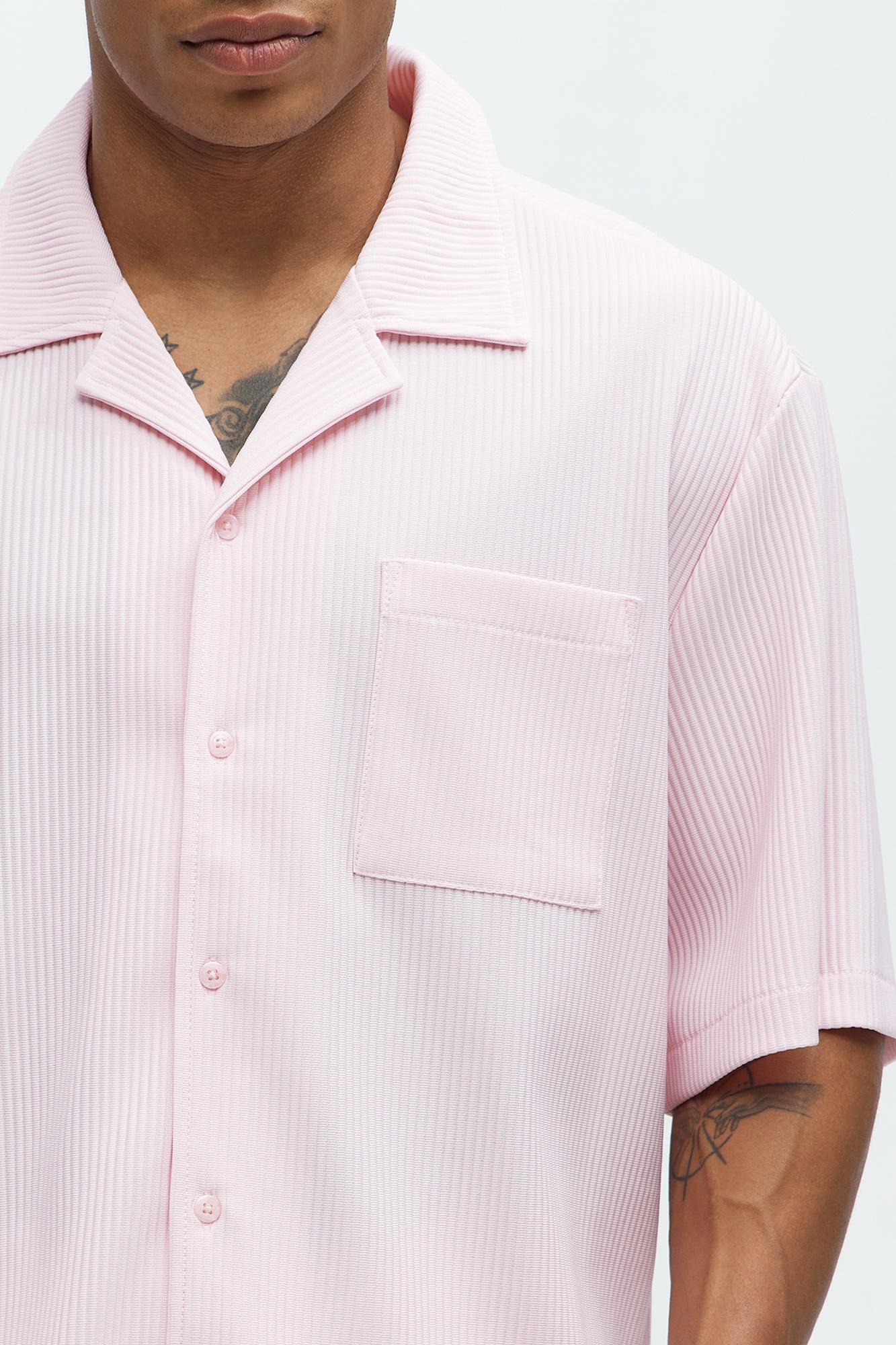 Show Up Short Sleeve Cuban Shirt - Pink Product Image