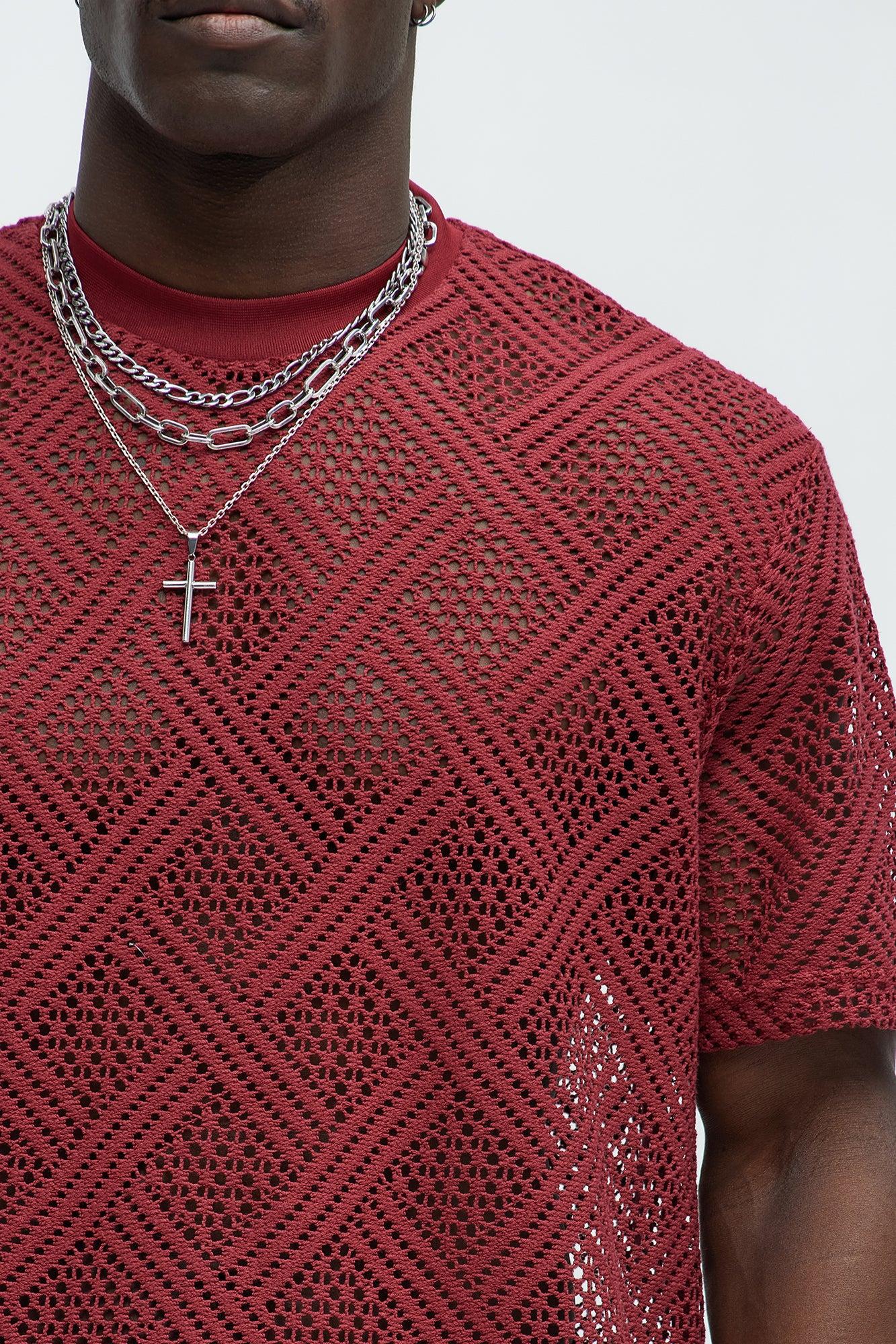 Fulton Crochet Knit Short Sleeve Tee - Red Product Image