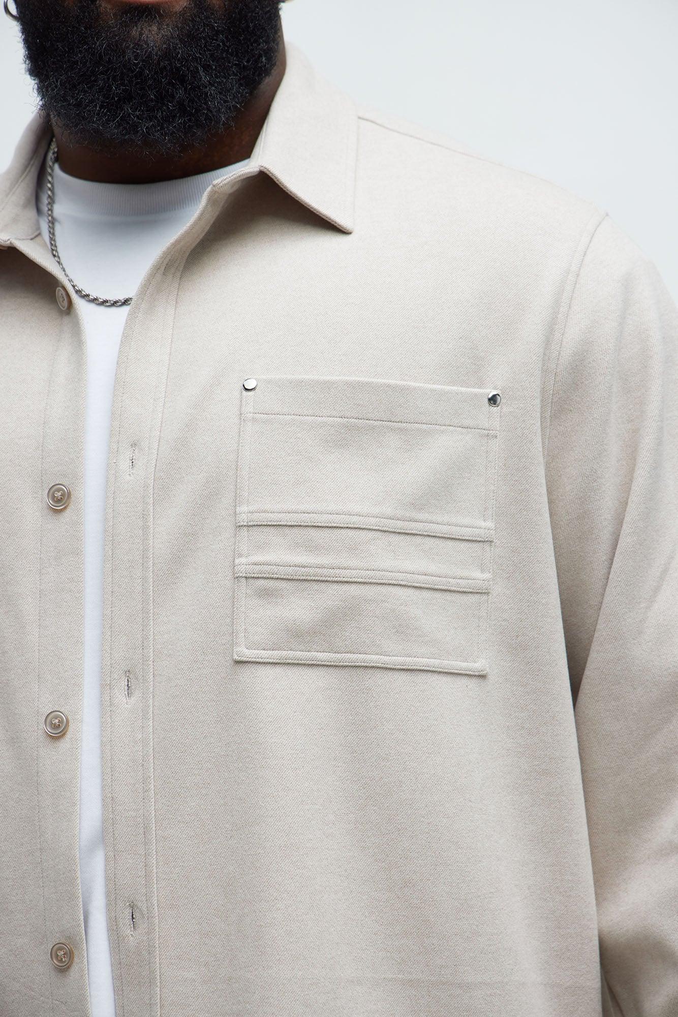 Fargo Wool Like Button Up Shirt - Tan Product Image