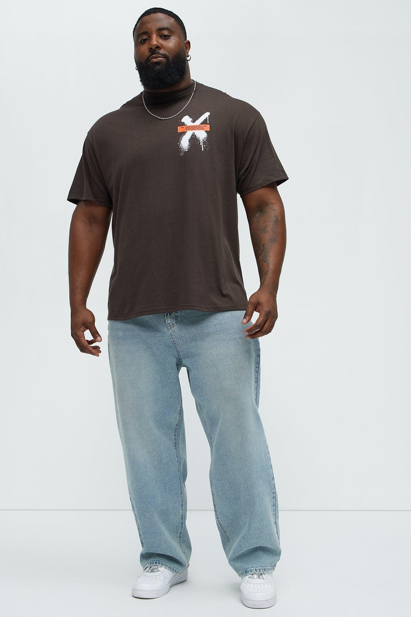 X Graffiti Short Sleeve Crew Neck T shirt - Brown Product Image