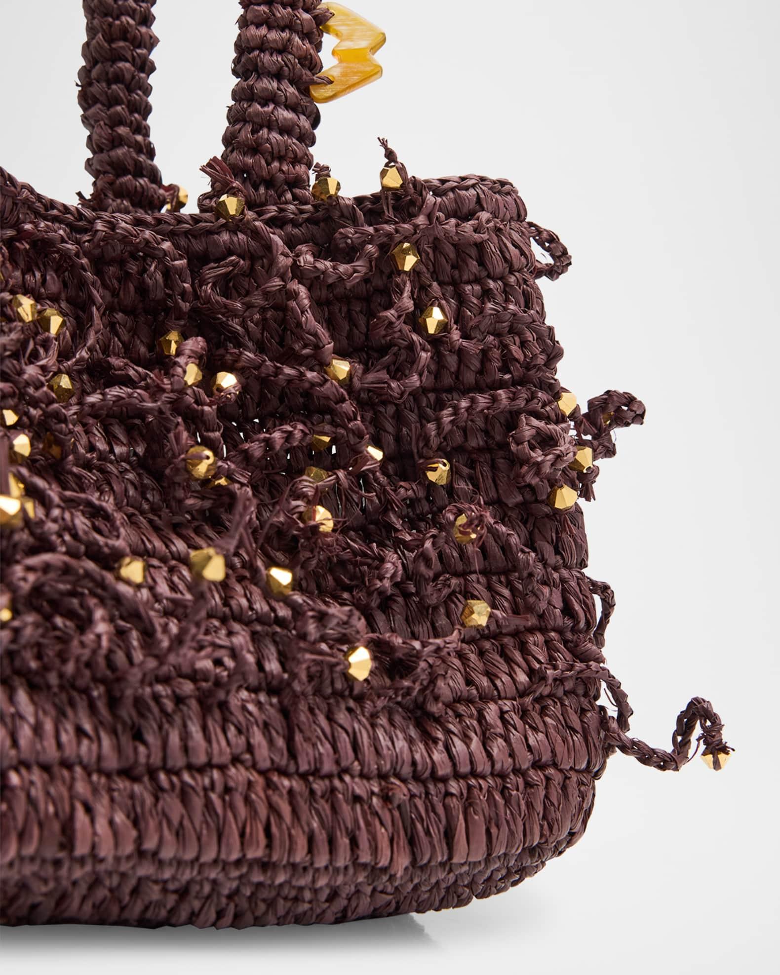 Fanny Woven Top-Handle Bag with Beaded Fringe Product Image