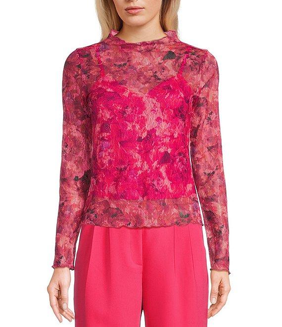 I.N. San Francisco Floral Print Mock Neck Long Sleeve Top Product Image