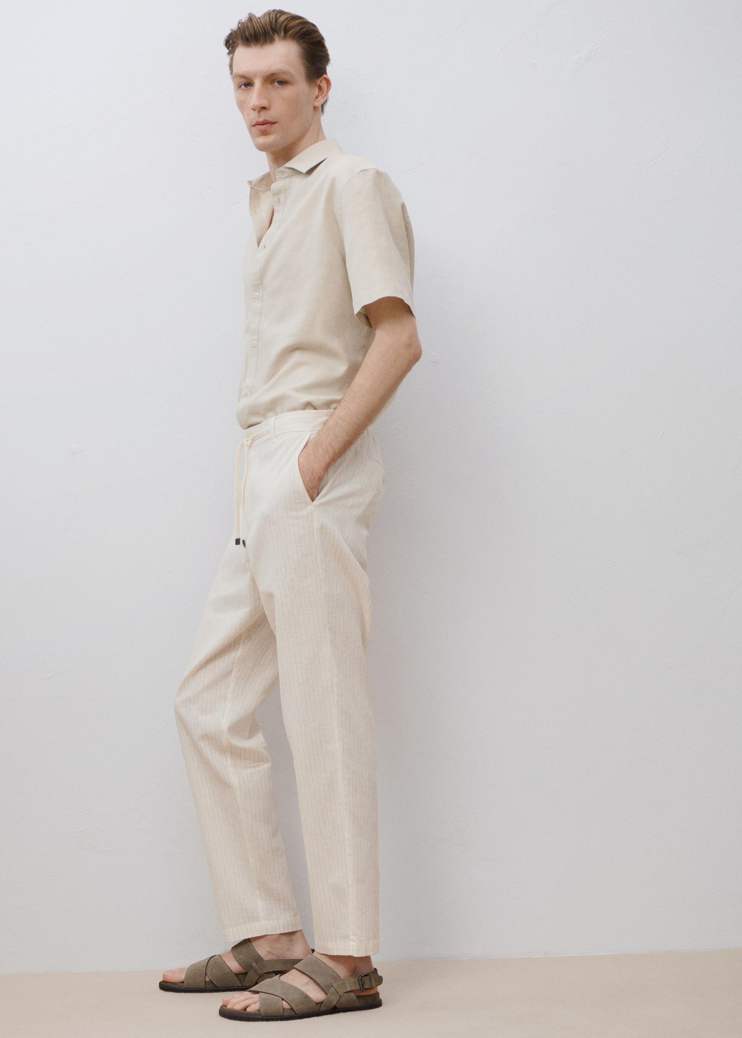 Pinstripe linen pants - Men | MANGO USA Product Image