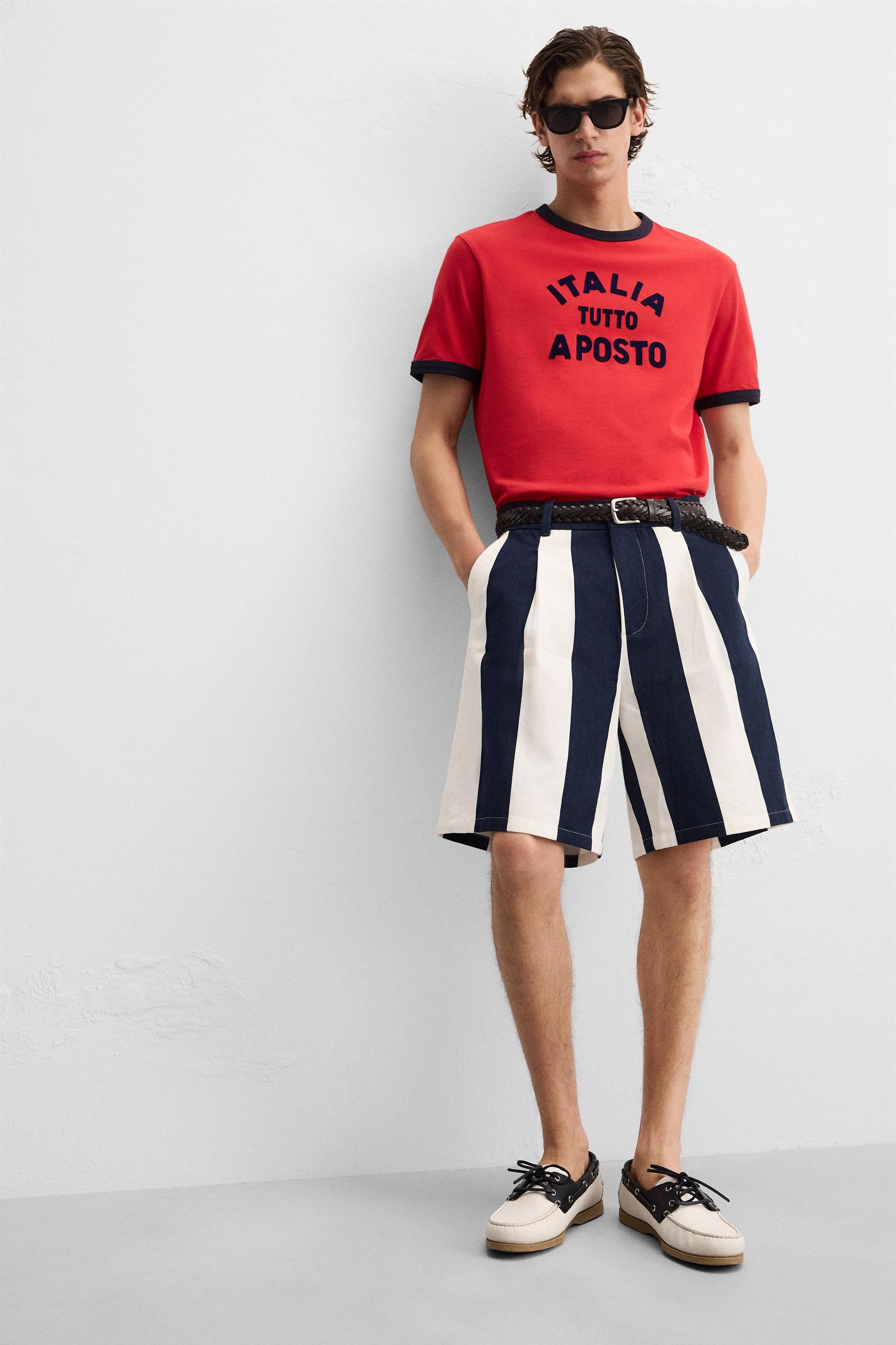 PLEATED STRIPED SHORTS Product Image