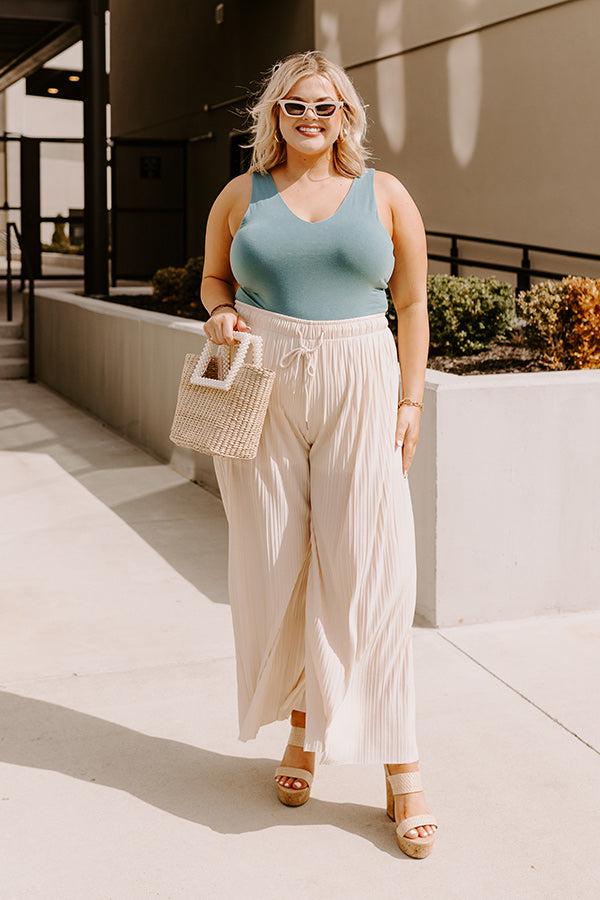 Summer In Malibu Pleated Pants In Cream Curves Product Image