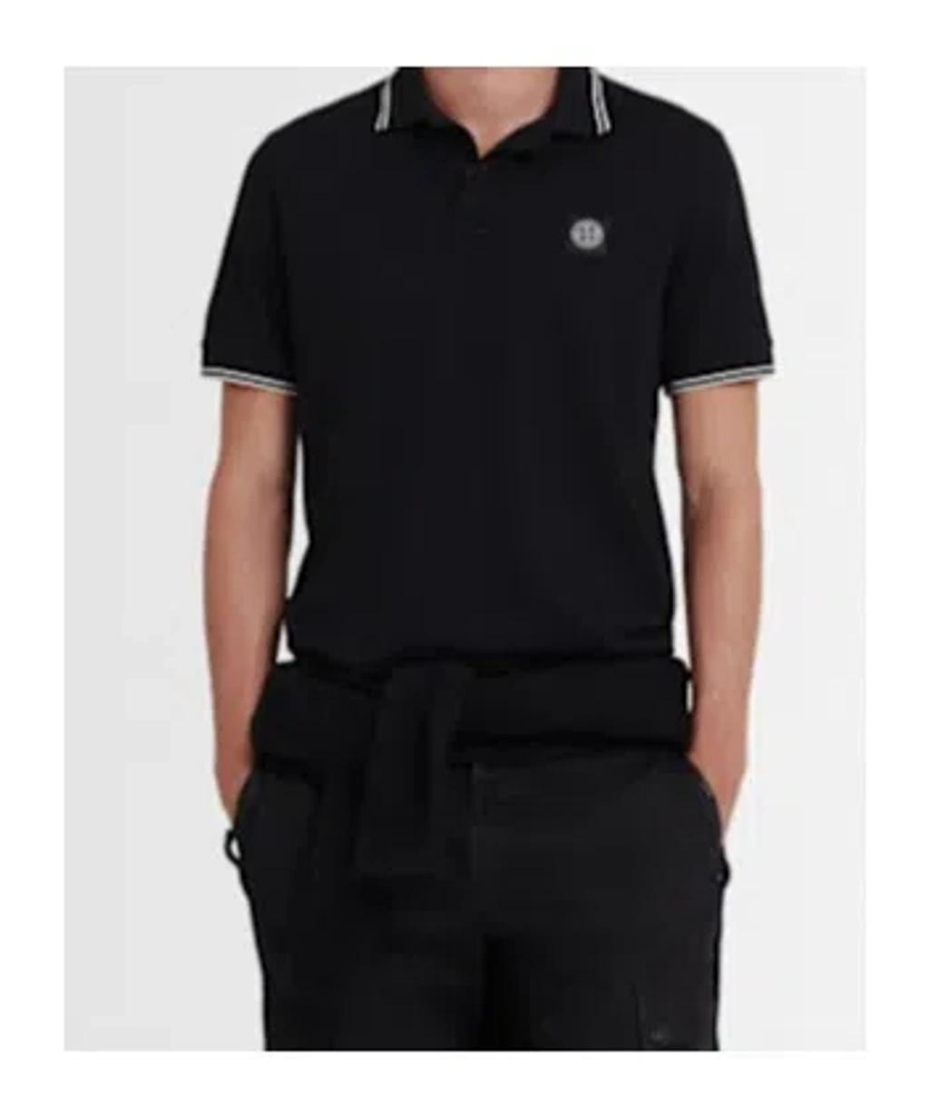 STONE ISLAND Mens Black Brand-patch Regular-fit Stretch-cotton Polo Shirt Xl Product Image