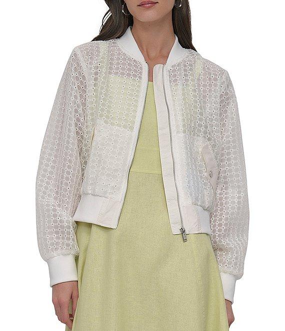 DKNY by Donna Karan Eyelet Organza Bomber Jacket Product Image