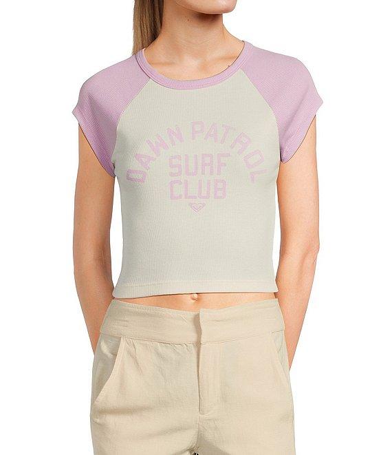 Roxy Dawn Patrol Surf Club Raglan Sleeve Color Block Cropped T-Shirt Product Image