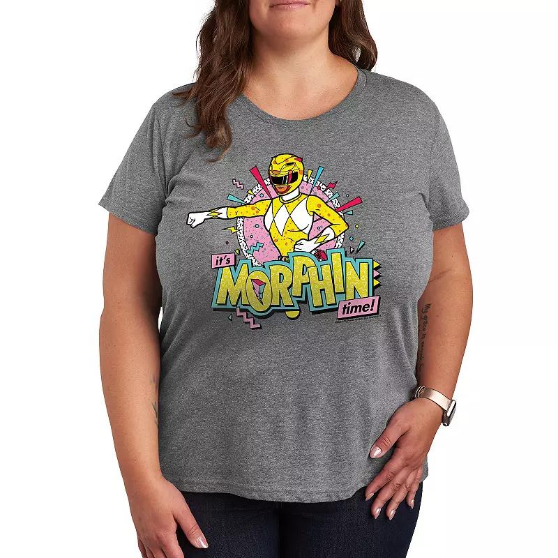 Plus Size Power Rangers Morphin Yellow Graphic Tee, Womens Grey Gray Product Image