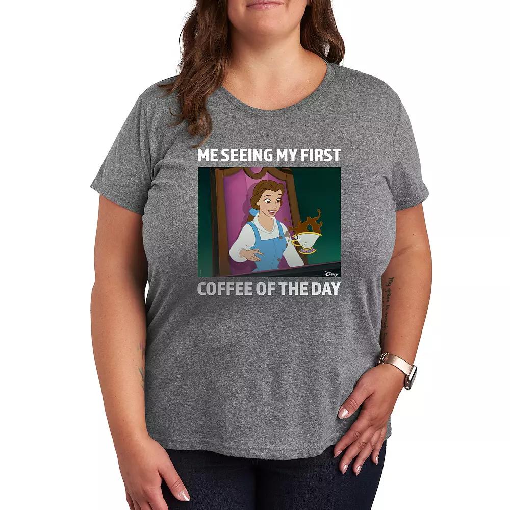Disney Princess Belle Plus First Coffee Of The Day Meme Graphic Tee, Women's,  Product Image
