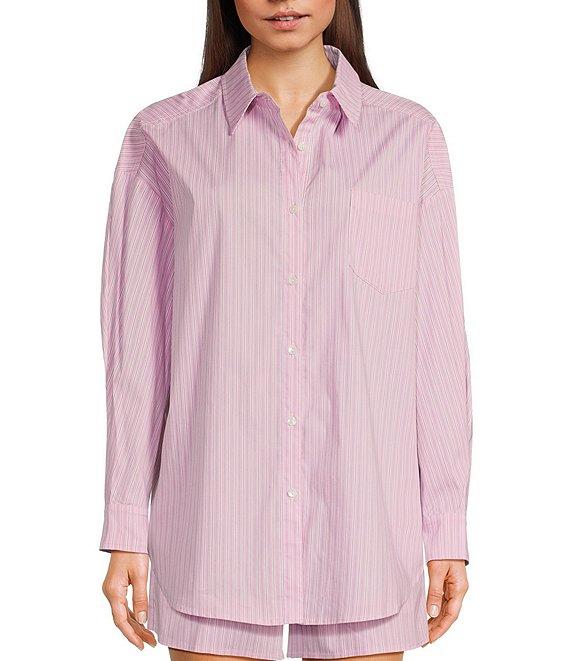 Things Between Button Front Stripe Coordinating Poplin Top Product Image