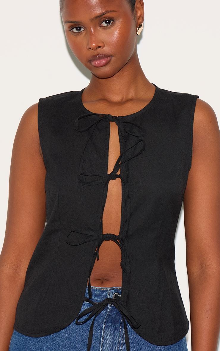 Black Lightweight Woven Tie Front Vest Product Image
