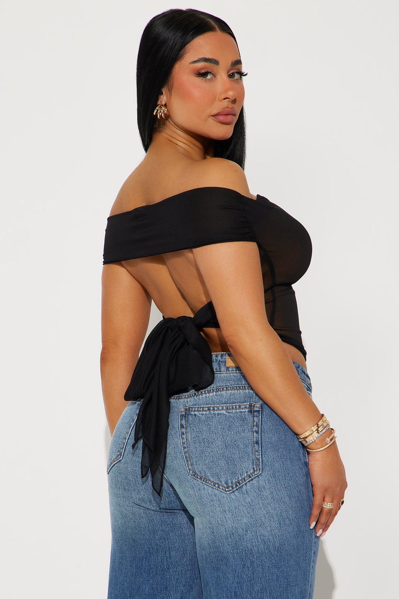Sultry Sheer Off Shoulder Top - Black Product Image