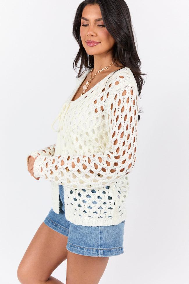 Open Thoughts Ivory Open Knit Tie Front Cardigan Product Image