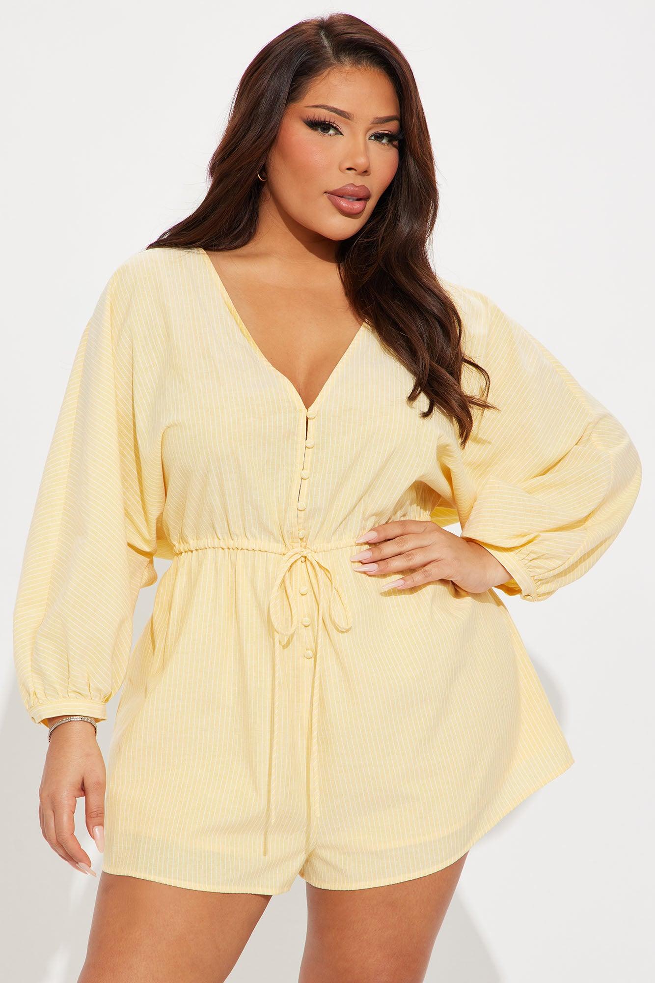 Maribel Linen Romper - Yellow Product Image