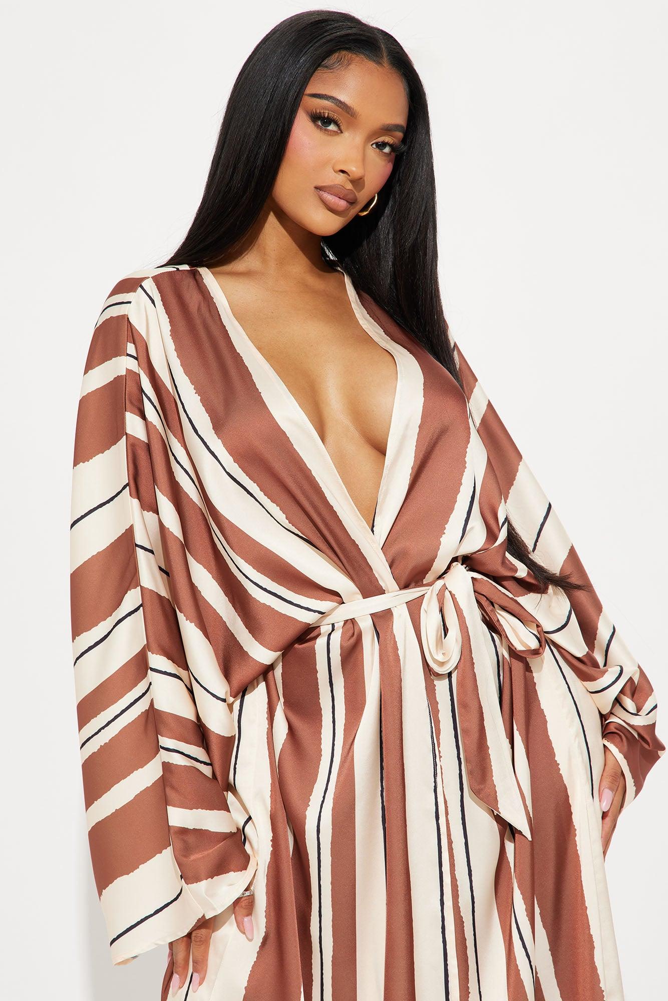 Alonna Satin Kimino Pant Set - Brown/combo Product Image