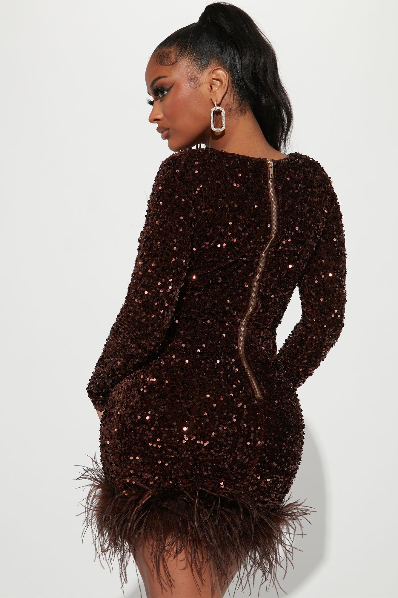 Soleil Sequin Mini Dress - Brown Product Image