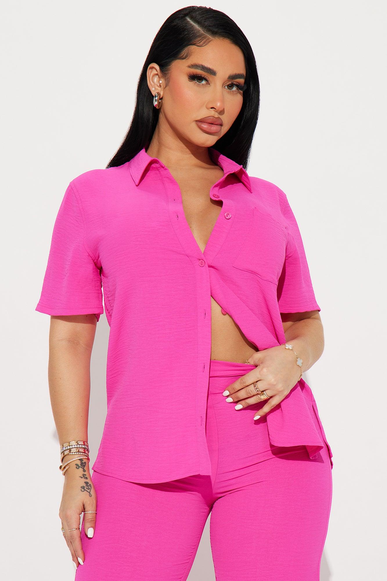 Makenzie Short Sleeve Pant Set - Hot Pink Product Image