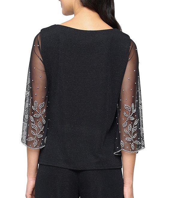 Alex Evenings Metallic Knit Boat Neck 3/4 Heat Set Sleeve Blouse Product Image