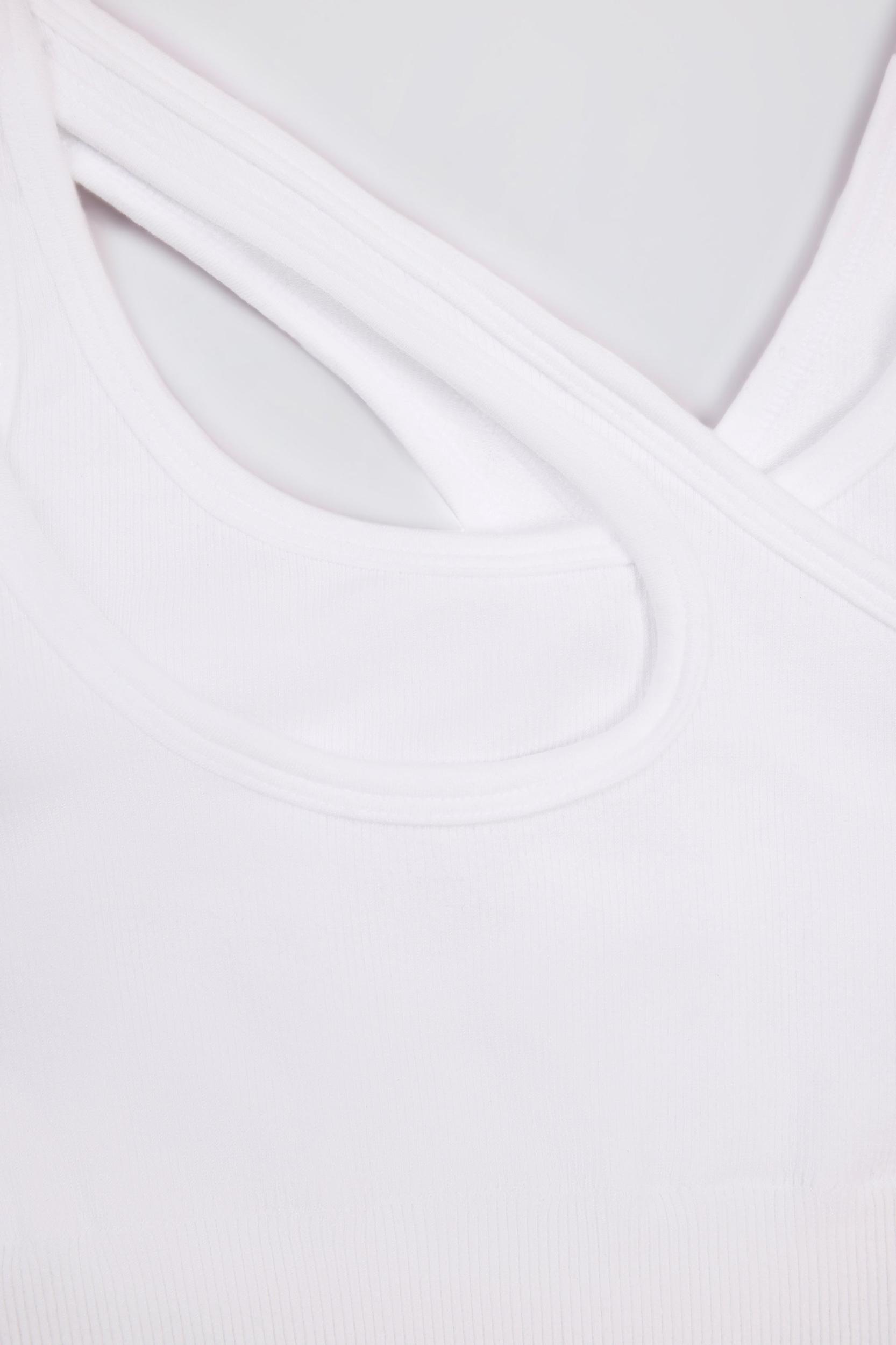 Seamless Soft Rib Asymmetric Sports Bra in White Product Image