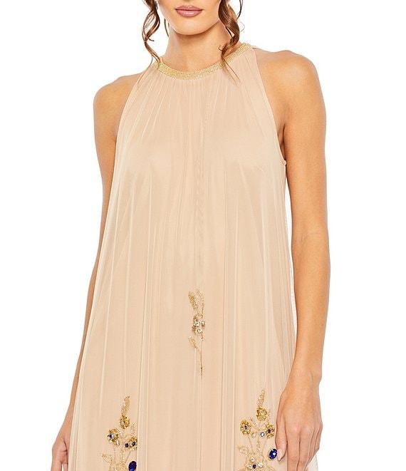 Mac Duggal Halter Neck Sleeveless Hi-Low Embellished Hem Chiffon Trapeze Gown Product Image