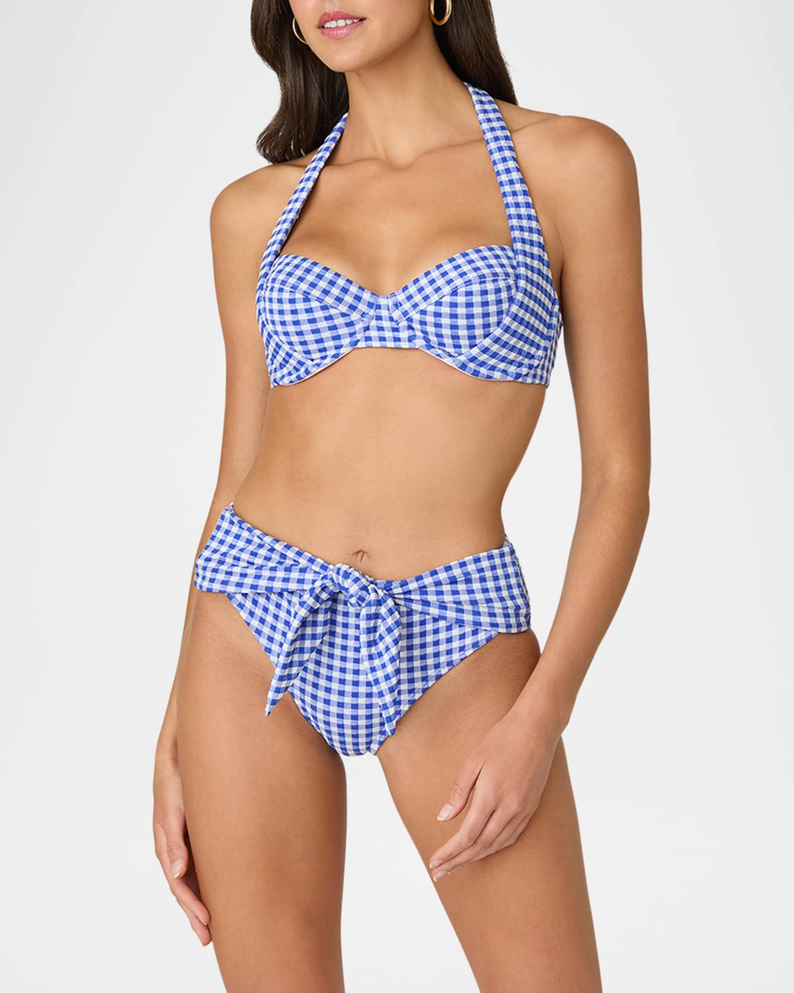 Gingham Draped Halter Bikini Top Product Image