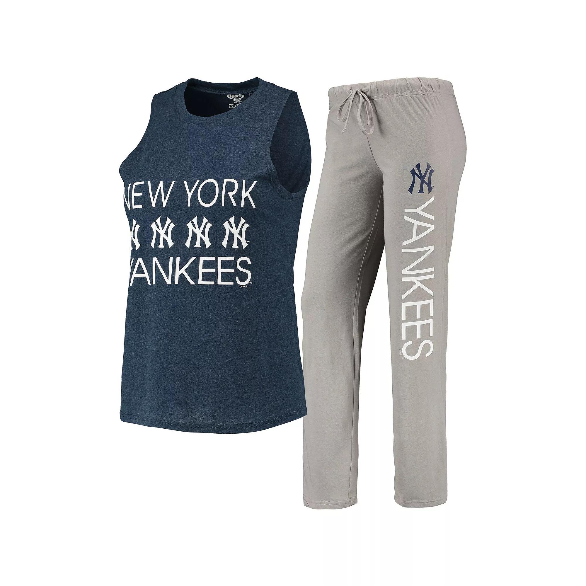 Women's Concepts Sport Gray/Navy New York Yankees Meter Muscle Tank Top & Pants Sleep Set, Size: Small, Grey Product Image