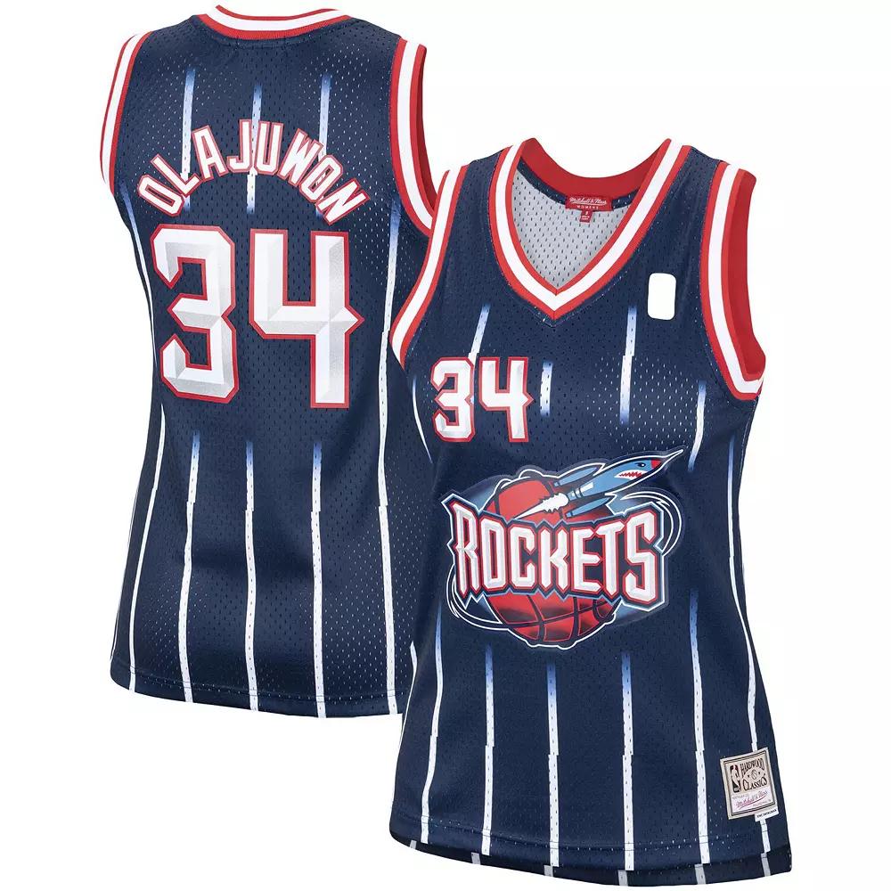 Womens Mitchell & Ness Hakeem Olajuwon Houston Rockets Hardwood Classics Swingman Jersey Blue Product Image