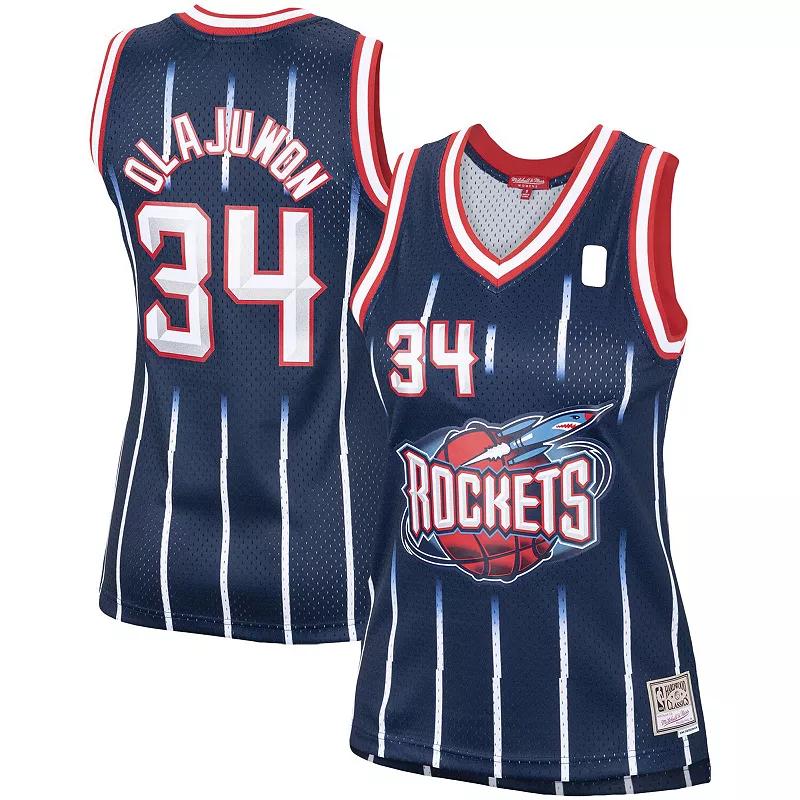 Womens Mitchell & Ness Hakeem Olajuwon Houston Rockets Hardwood Classics Swingman Jersey Blue Product Image