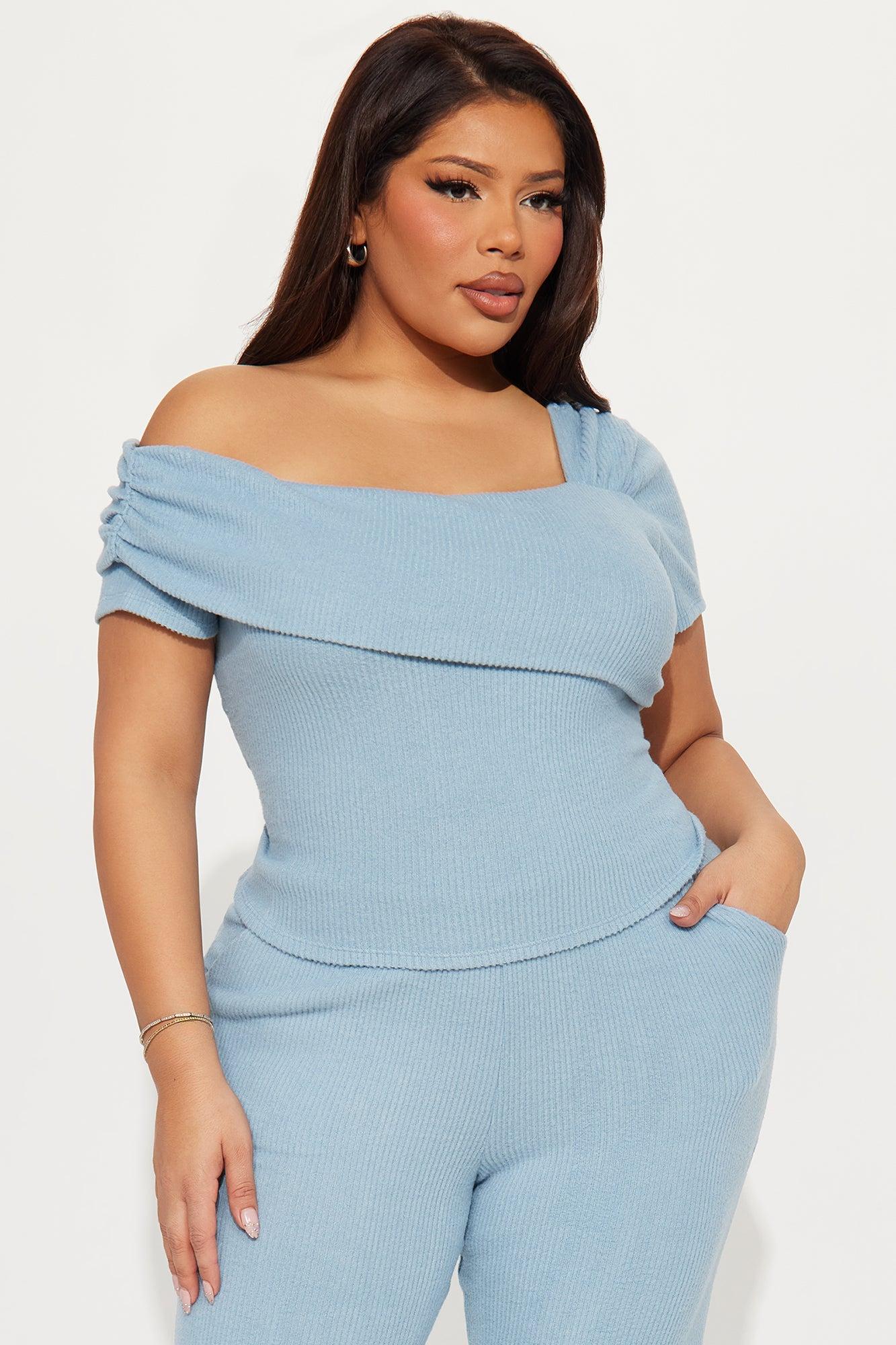 Mia Off Soulder Flare Pant Set - Blue Product Image