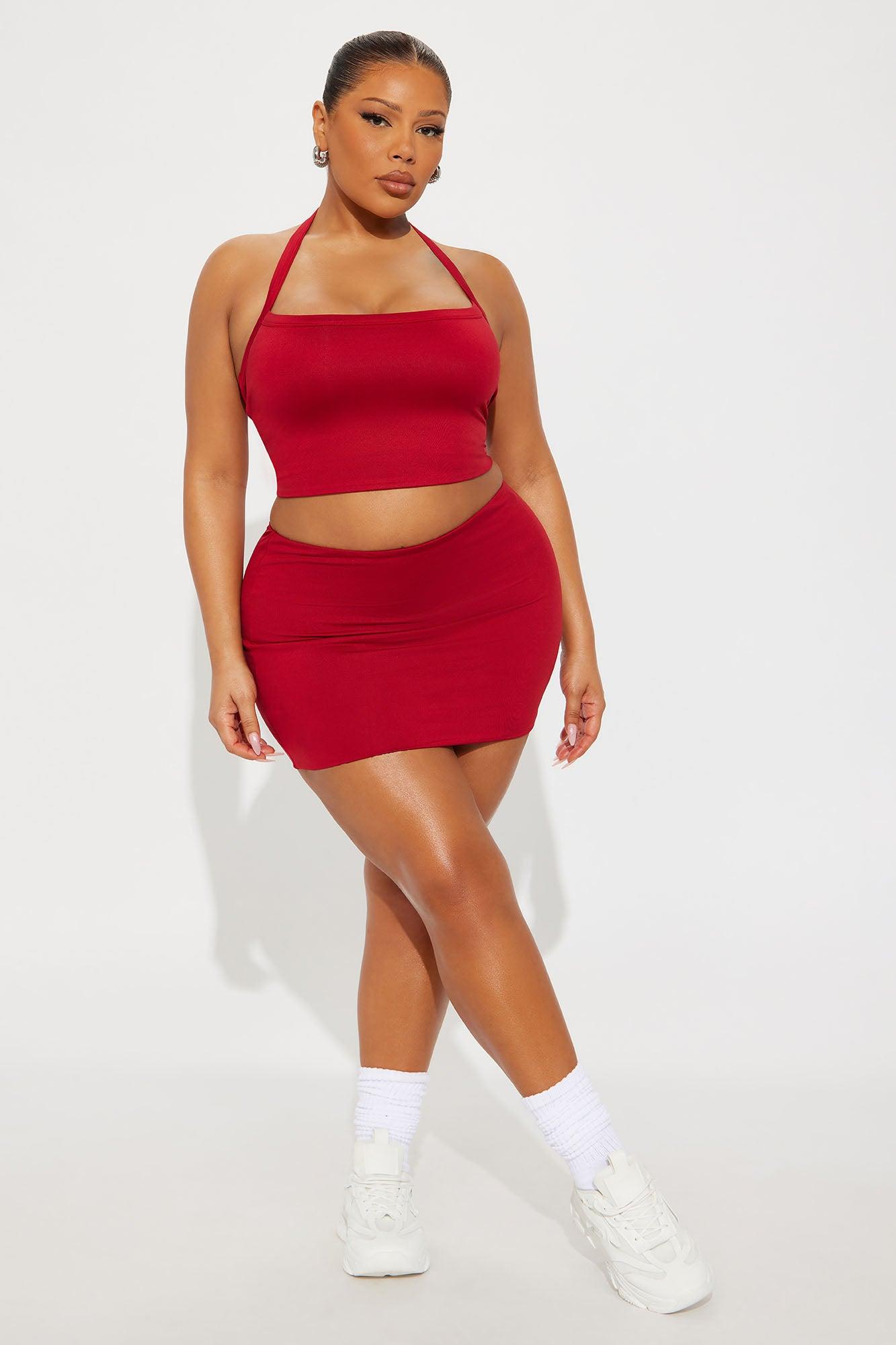 Contour Double Lined Cropped Halter Top - Red Female Product Image