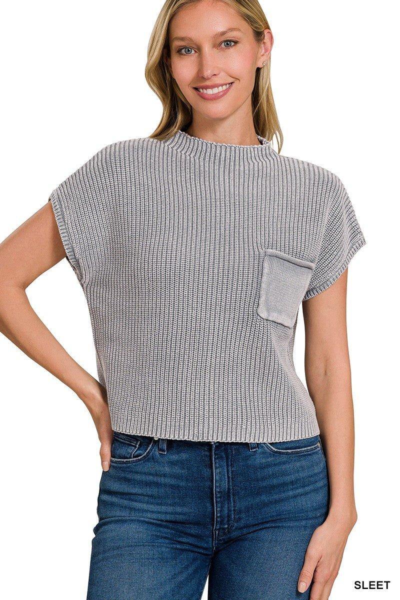 Washed Mock Neck Cropped Sweater Vest Top - Multiple Colors Available Product Image