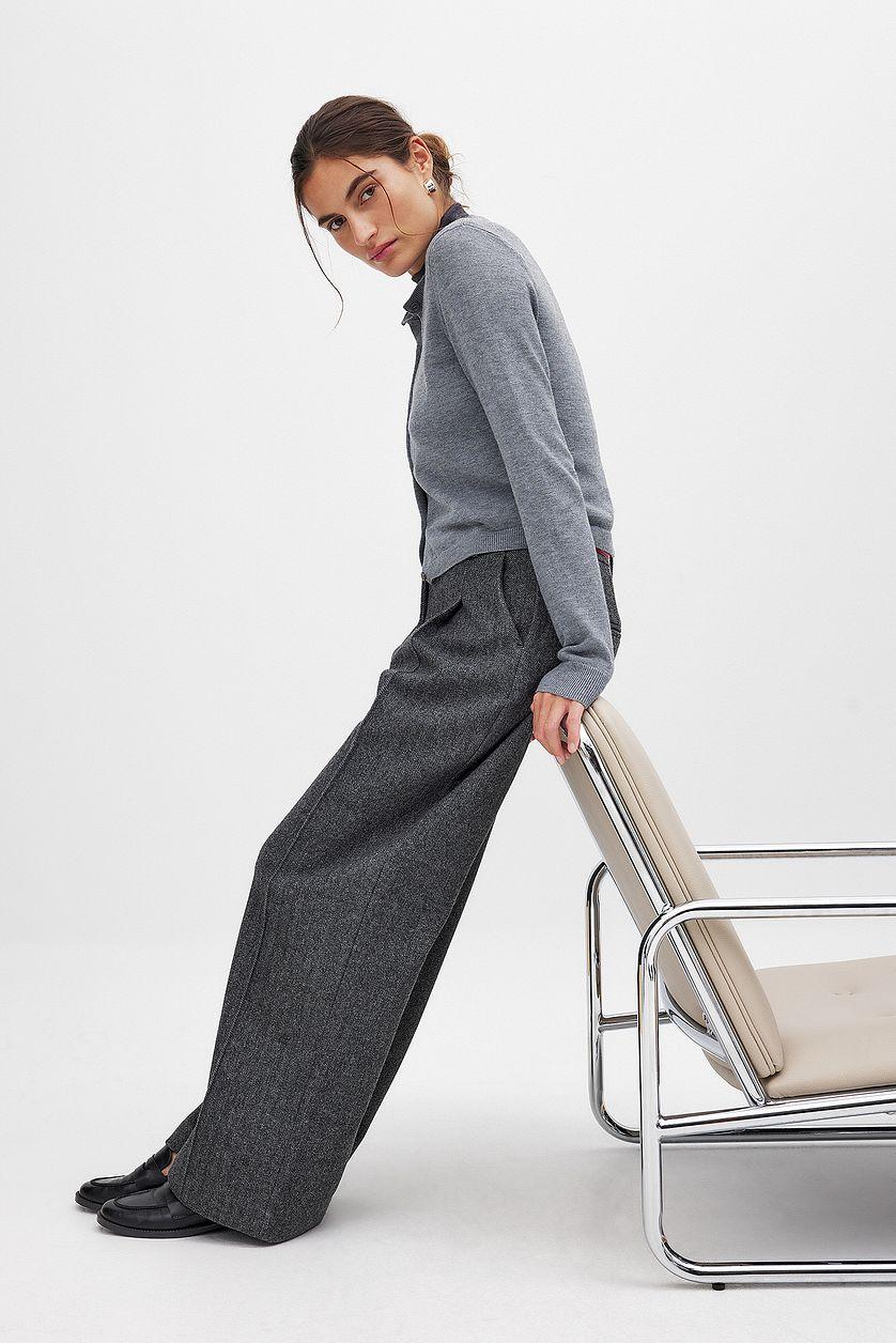 Mid Waist Herringbone Trousers Grey Product Image