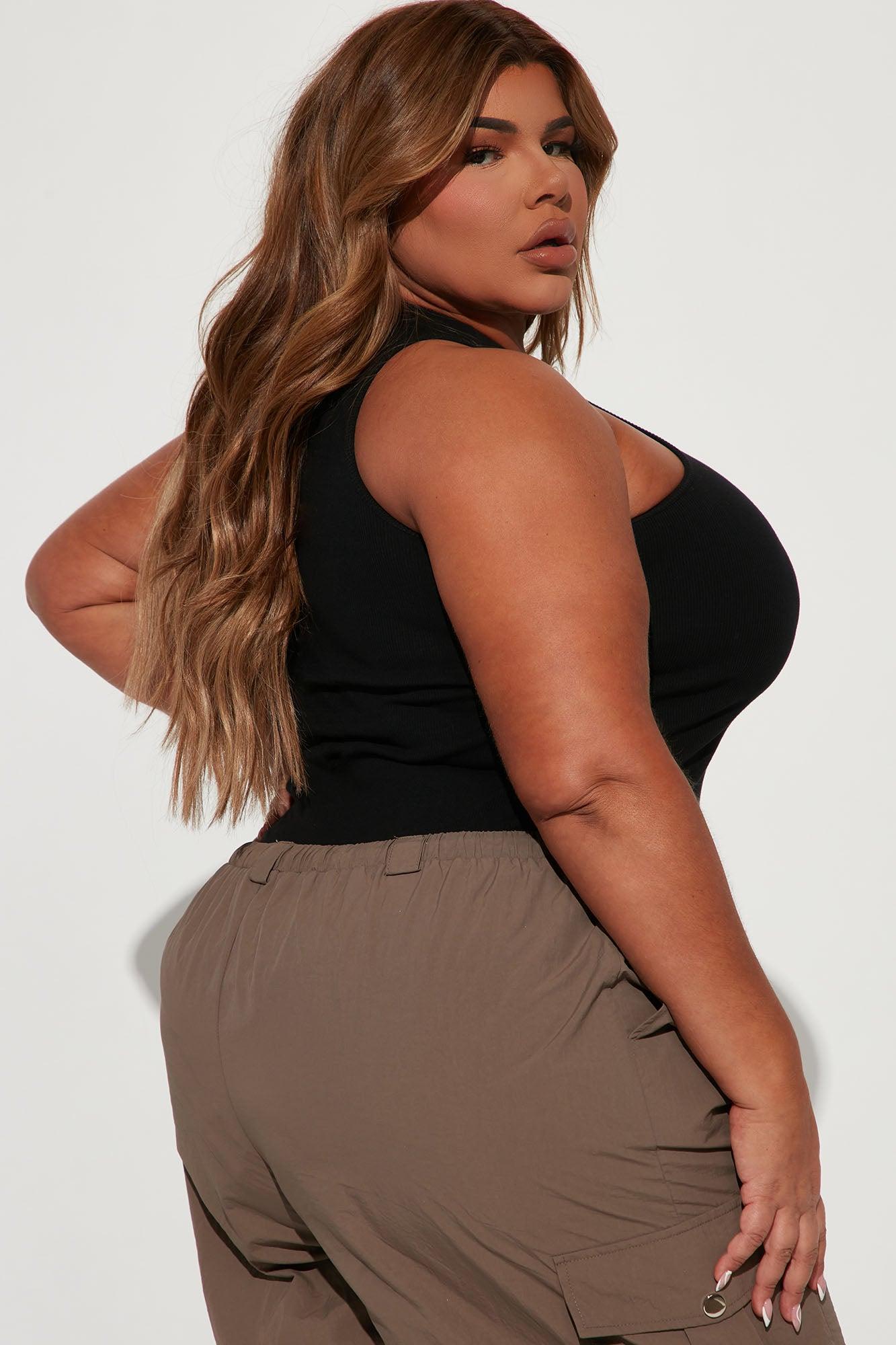 Model Attitude Racerback Bodysuit - Black Product Image