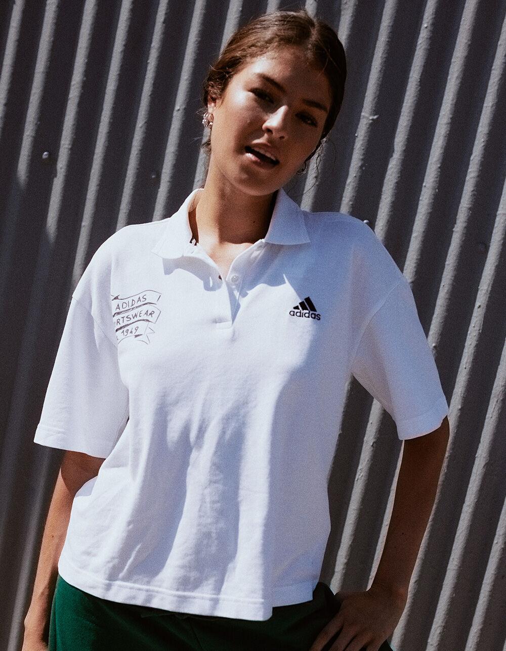 ADIDAS Scribble Embroidery Womens Polo Shirt - WHITE Product Image