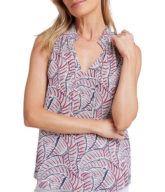 NYDJ Gemma Printed Knit Split Neck Sleeveless Blouse Product Image