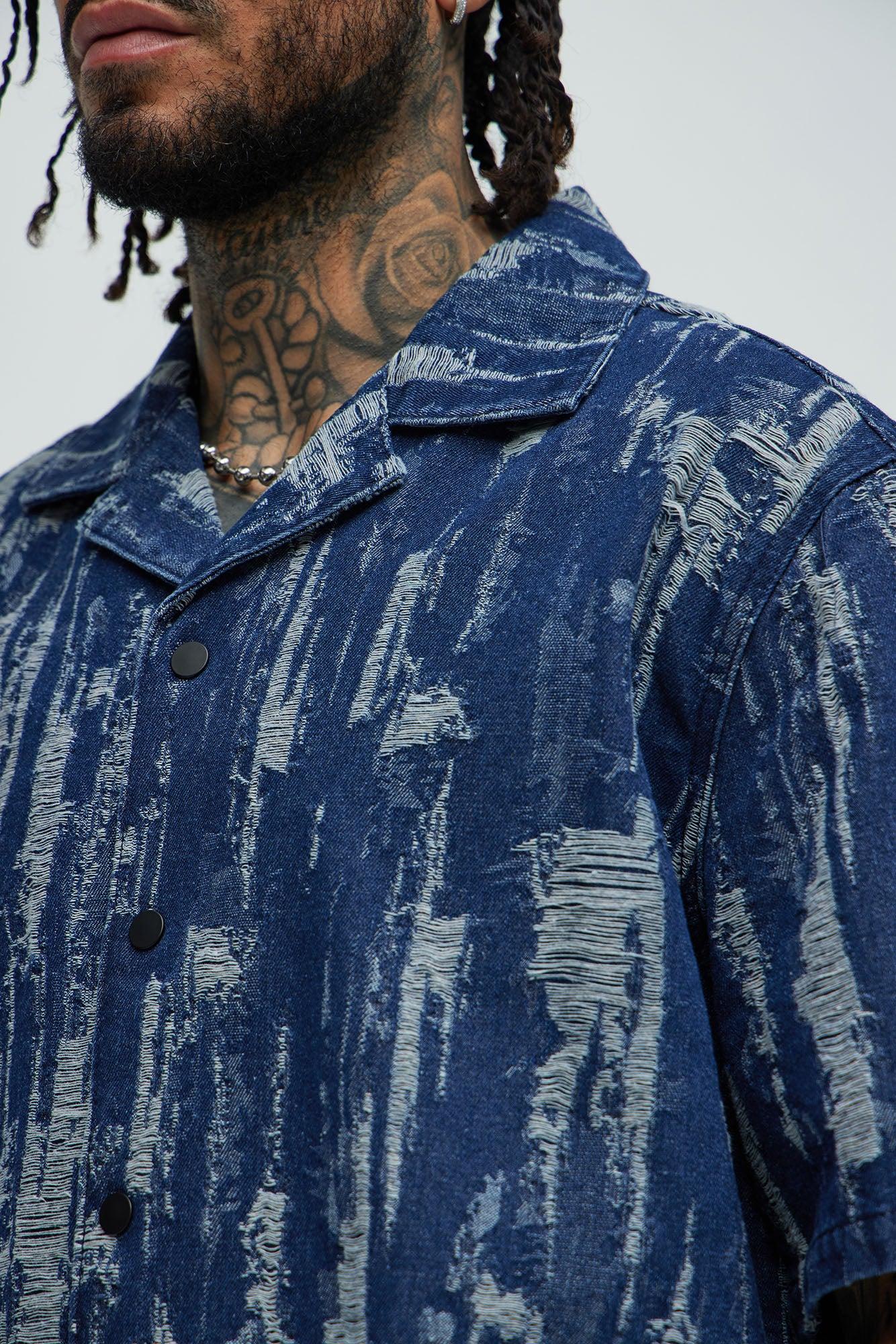 De Soto Jacquard Denim Shirt - Blue Wash Product Image