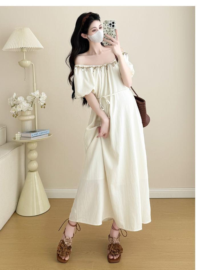 Maternity Short Sleeve Round Neck Shell Detail Maxi A-Line Dress Product Image