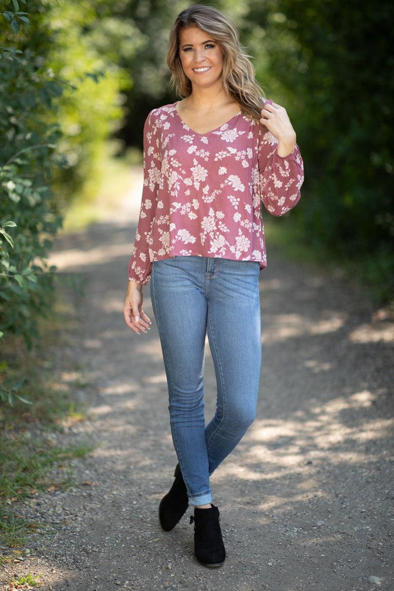 Dusty Rose and Cream Floral Print Top Product Image
