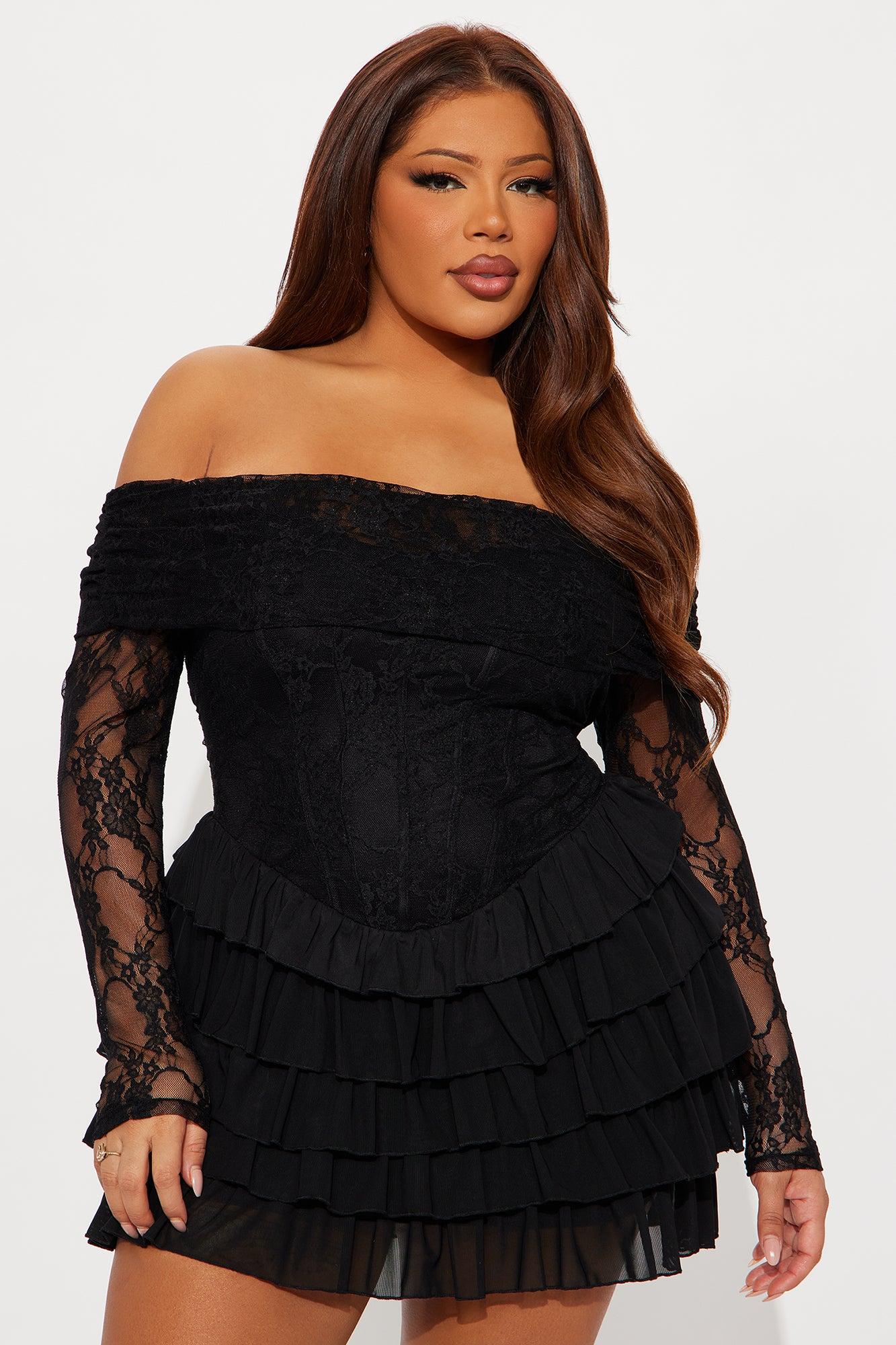 Elsie Ruffle Lace Mini Dress - Black Female Product Image