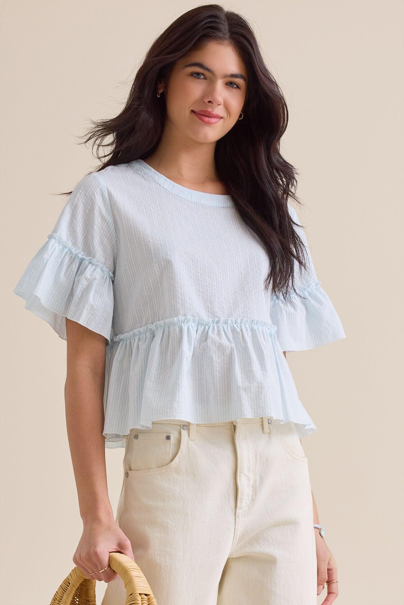 Calista Stripe Peplum Top Product Image