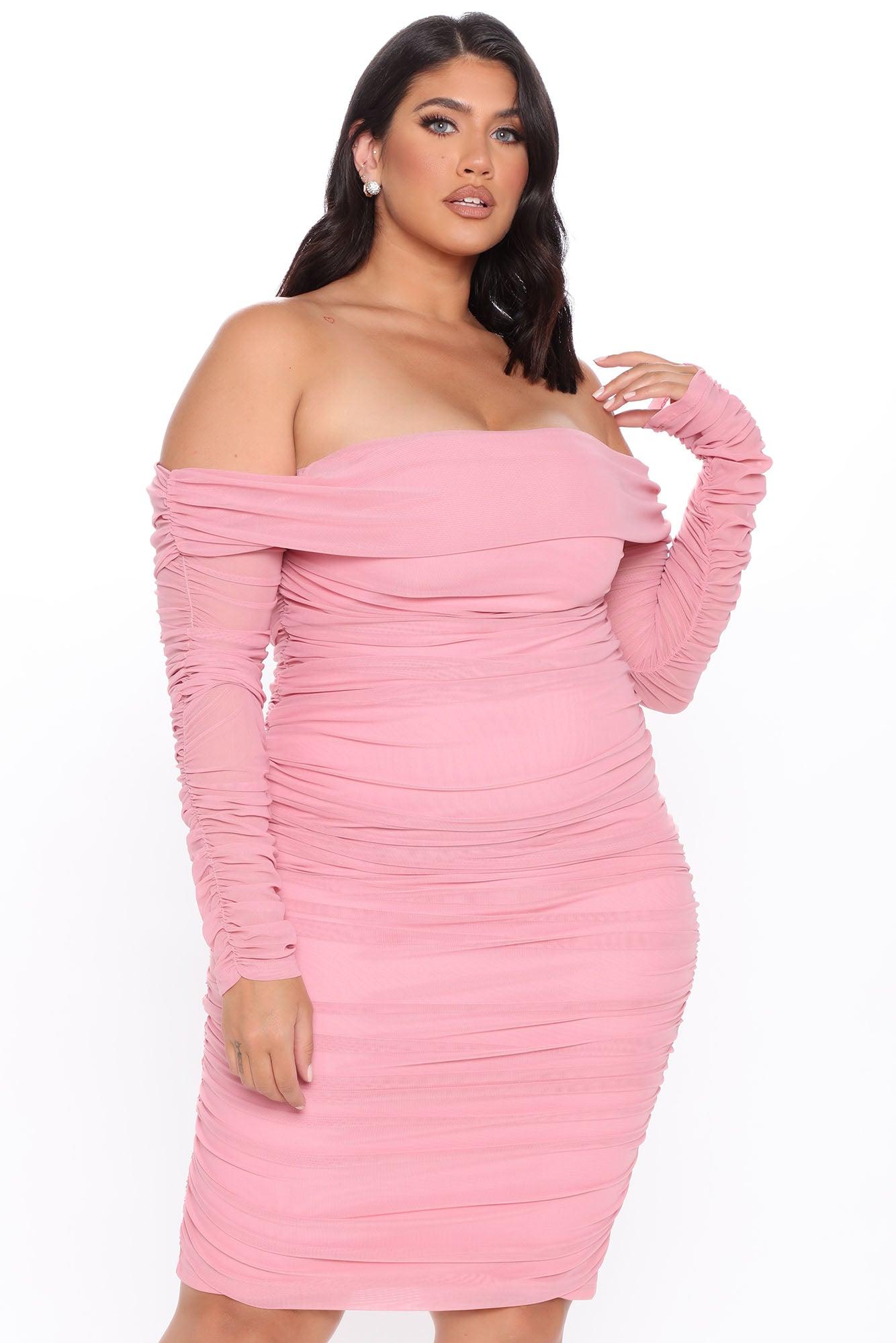 Ready In A Ruched Off Shoulder Midi Dress - Pink Product Image