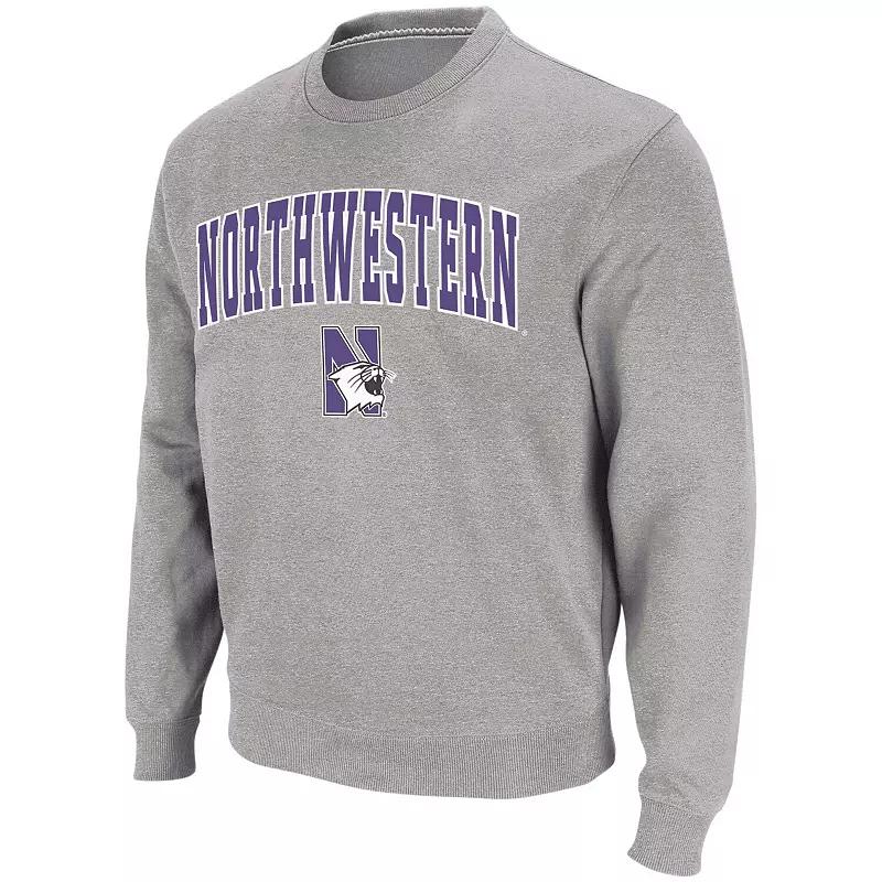 Men's Colosseum Heather Gray Northwestern Wildcats Arch & Logo Crew Neck Sweatshirt,  Product Image