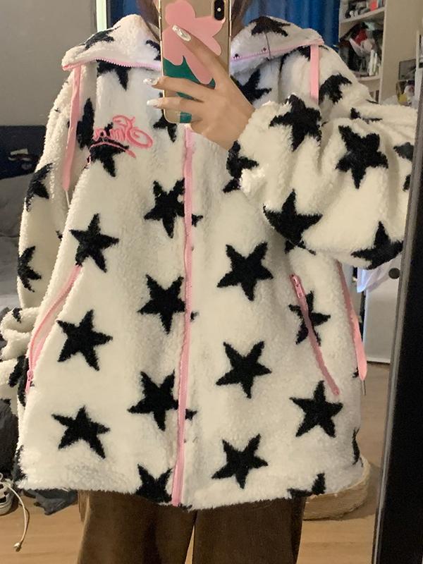 All Over Star Jacquard Hooded Jacket Product Image